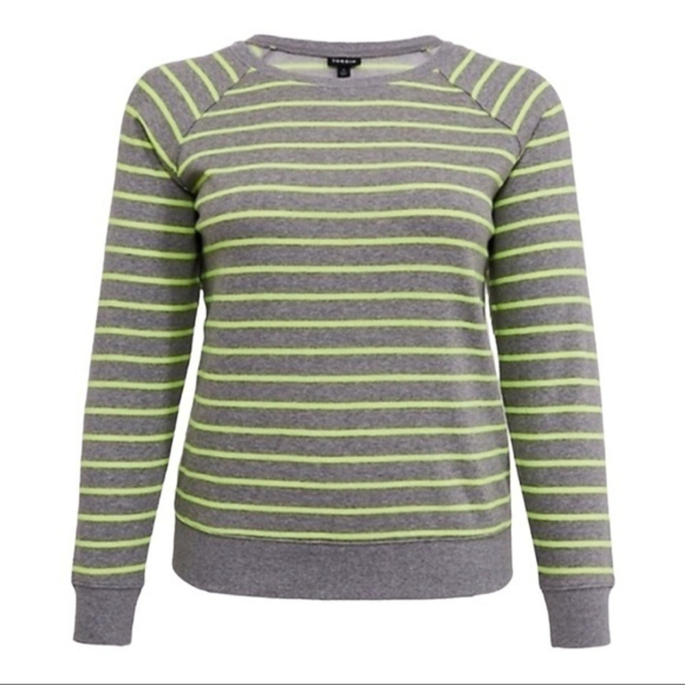 Torrid Grey Neon Yellow Stripe Fleece Sweatshirt